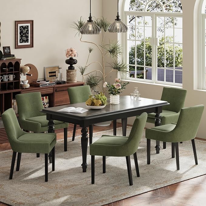 Modern Dining Room Chairs Set of 4 with Mid Back and Wood Legs, Upholstered Kitchen Chairs for Dining Room/Living Room, Light Green