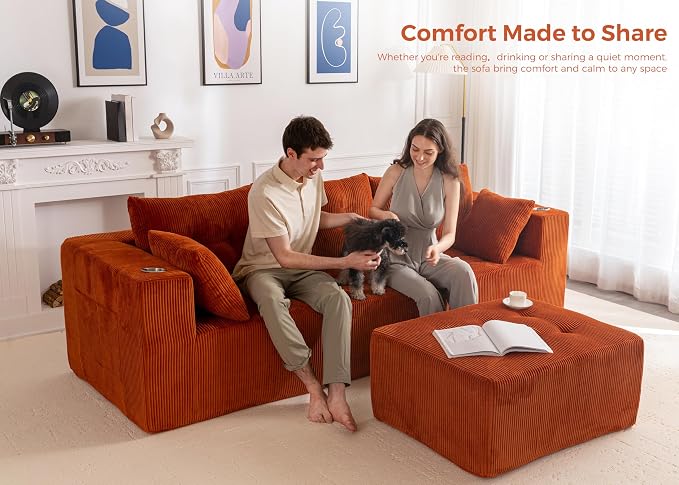 MAXYOYO Modular Sectional Sofa Couch, L Shaped Modern Cloud Couch with 1 Ottoman, Sofa in A Box, Tufted 4-Seat Boneless Chair for Living Room, No Assembly Required, Orange