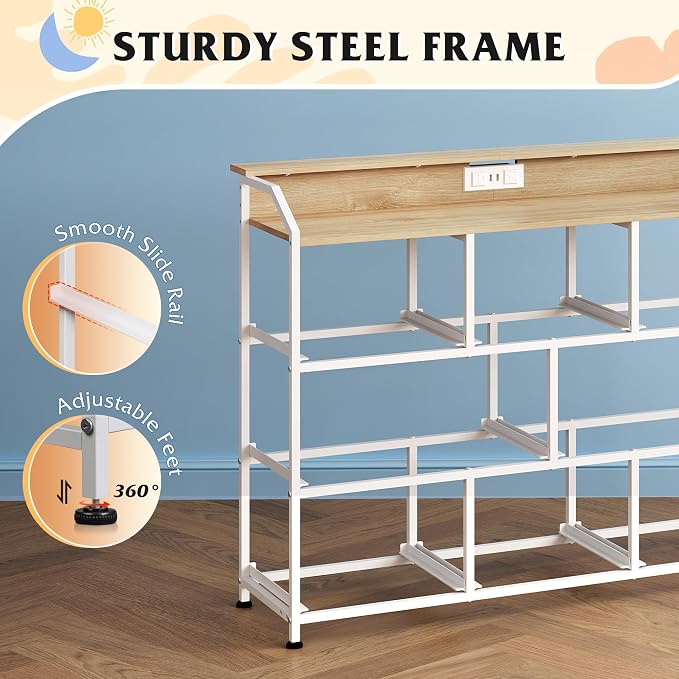 WLIVE Led Dresser for Bedroom, TV Stand for Bedroom with LED Lights and Power Outlet, Wide Chest of Drawers for Hallway, 8 Fabric Drawers for Living Room and Entryway, Cream White