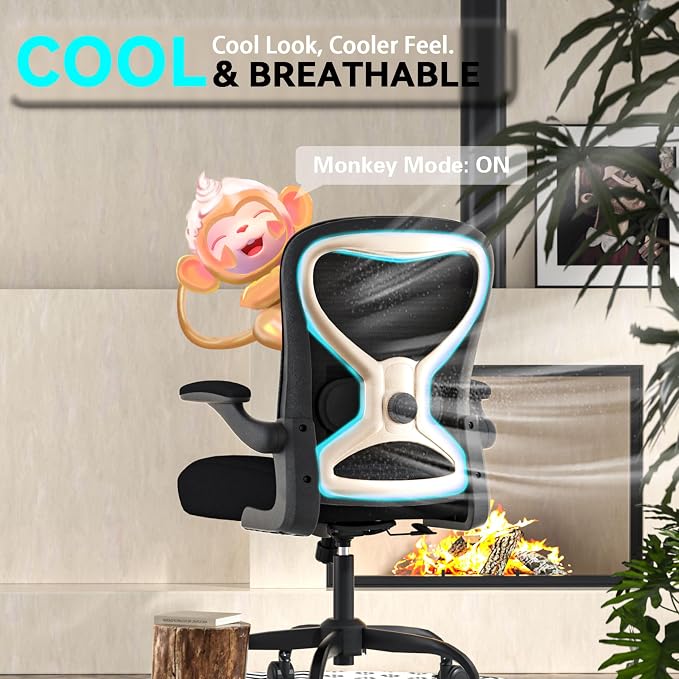 Ergonomic Home Office Chair – 4-Way Lumbar Support, 3.54" Extra-Thick Seat Cushion, Breathable Mesh Back, Flip-Up Arms, Swivel Computer Desk Chair for All-Day Sitting, 330LBS