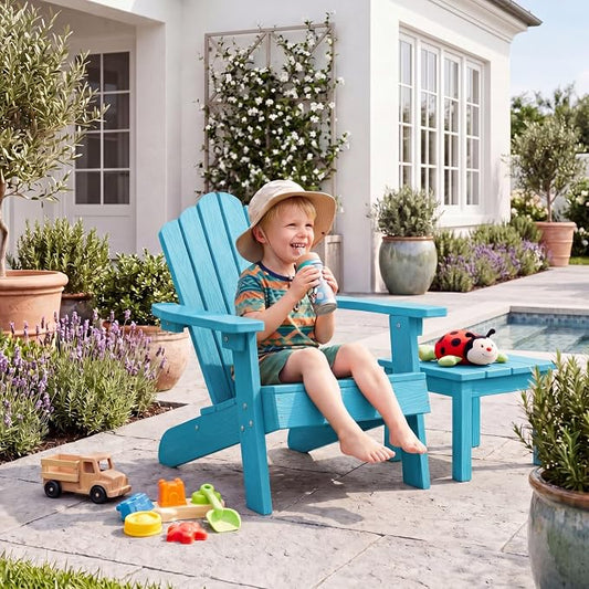Giantex Kids Adirondack Chair, All-Weather HIPS Children's Outdoor Chair with Tilted High Backrest, Toddler Beach Chair for Garden Patio Backyard, Kids Lawn Chairs for Age 3-7 (1,Turquoise)
