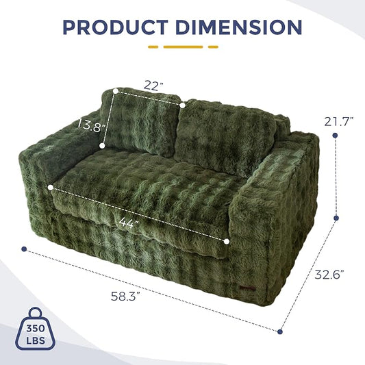 MAXYOYO Loveseat Sofa for Living Room, Small Sofa Couch Tufted Boneless Couch, Comfy Bean Bag Chair for Small Space Bedroom Apartment, No Assembly Needed, Green