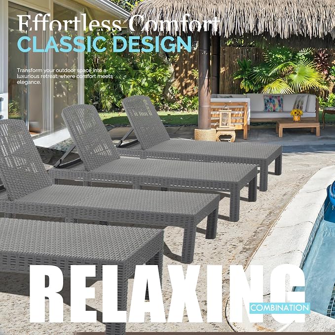 DIMAR GARDEN Outdoor Chaise Lounge,Resin Pool Lounge Chair Waterproof Recliner,Gray