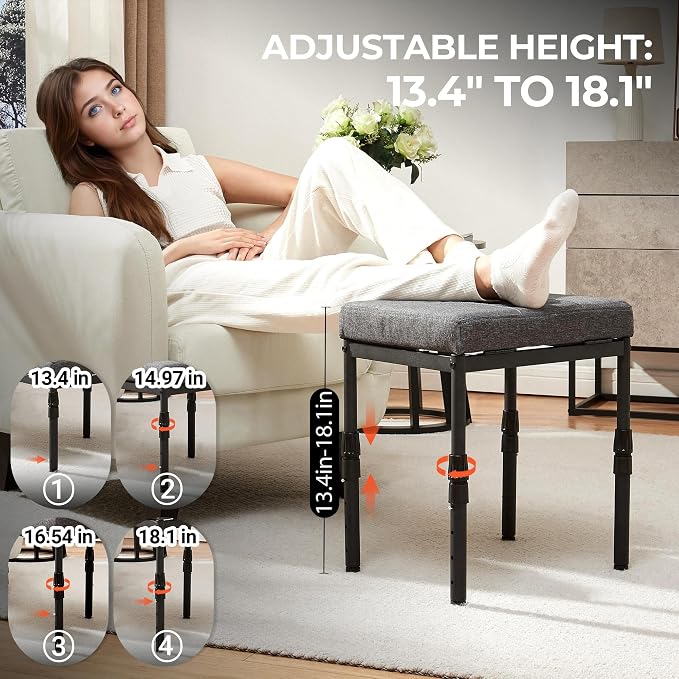 TIOPGHAD Adjustable Ottoman Pouf Footrest, 60 Degree Tilt, Carbon Gray | 4-Height, 28 Positions, Iron frame, Foam Cushion, 15.74 x 11.81 x 13.34 in, Under Desk, Living room, Home Office