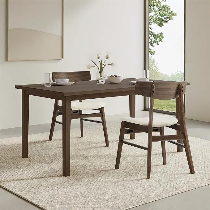 KISLOT Wooden Dining Chairs Set of 4, Upholstered Modern Dining Room Chairs, Mid Century Oak Kitchen Chairs with Curved Wood Backrest for Farmhouse, Restaurant, Café (Cream Fabric & Walnut Color)