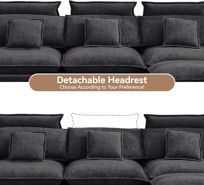 46''Cloud Sofa Chair with Detachable Headrest, Oversized Upholstered Arm Accent Chair with Ottoman, Modern Chenille Reading Lounge Comfy Armchair for Living Room,Bedroom, Dark Grey