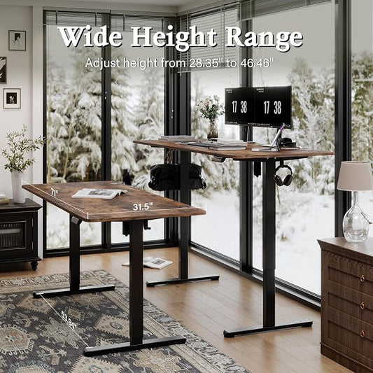 Monomi 71" Electric Standing Desk for Home Office - Large 1.8-Meter Adjustable Height Desk, 176 lbs Capacity, 4 Memory Presets, Quiet Motor & Anti-Collision (Rustic Brown/Black)