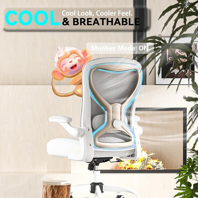 Office Desk Chair with Ergonomic Lumbar Support, Extra-Thick Seat Cushion, Flip-up Arms, Breathable Mesh Back, Computer Task Chair for Home Office