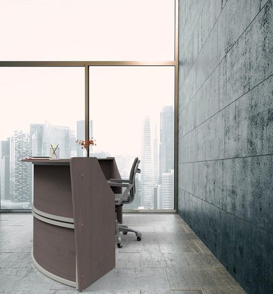 Linea Italia Curved Modern Office Desk Easy to Assembly 2 Panel Reception Counter for Lobby, Salon, 124" x 49", Mocha