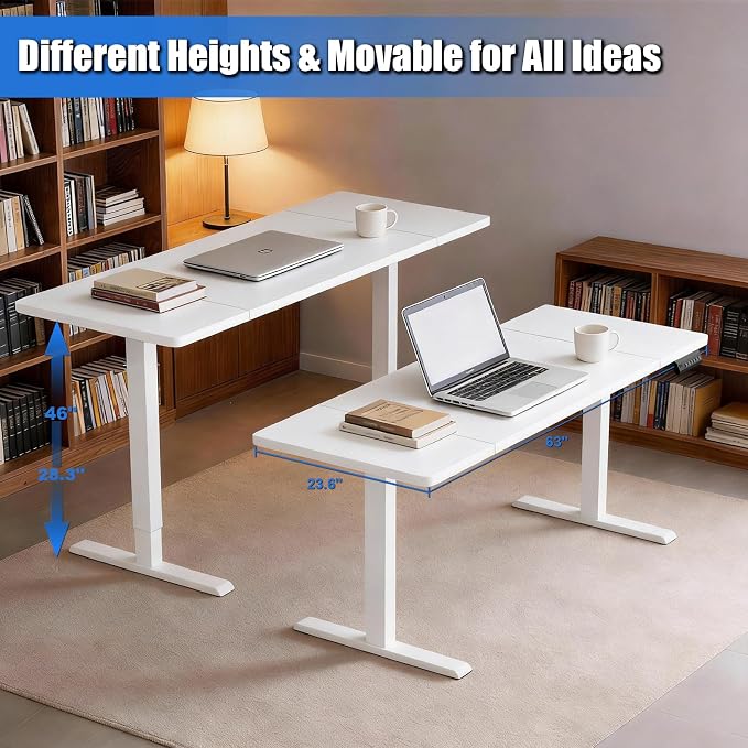 Standing Desk with Splice Board Adjustable Height- 63 inch Mobile Stand up Desk with Wheels, Portable Sit Stand Desks Electric with Lockable Casters