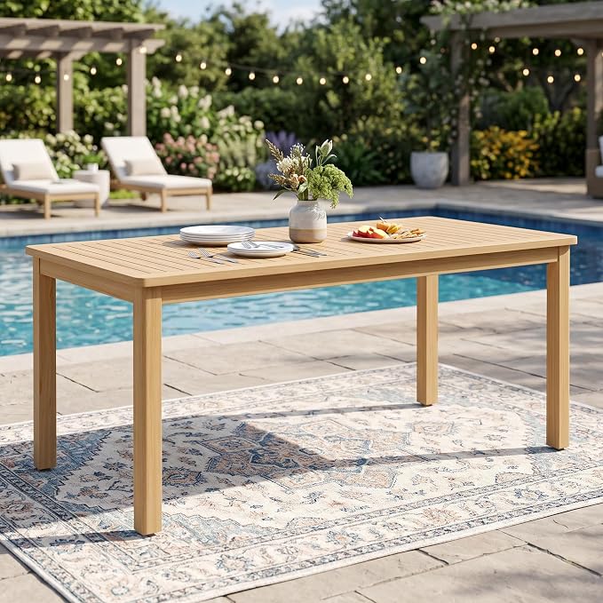 FansaFurn Acacia Outdoor Dining Table, 68"×32" Patio Dining Table with Umbrella Hole, All-Weather Solid Wood Outdoor Patio Table for Deck, Garden, Poolside, Lawn