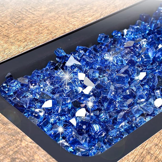 GASPRO 20 lbs Fire Glass for Propane Fire Pit, 1/2-Inch Reflective Fireplace Glass Rocks for Fire Pit Table, Cobalt Blue