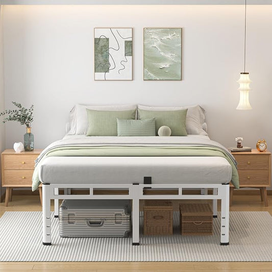 NKZ 20 Inch King Size Bed Frame, Metal Bed Frame & Box Spring 2 in 1 Platform with Round Corner Legs, 4000lbs Weight Capacity Reinforced Metal Frame, Headboard Hole, Noise-Free, Easy Assembly.