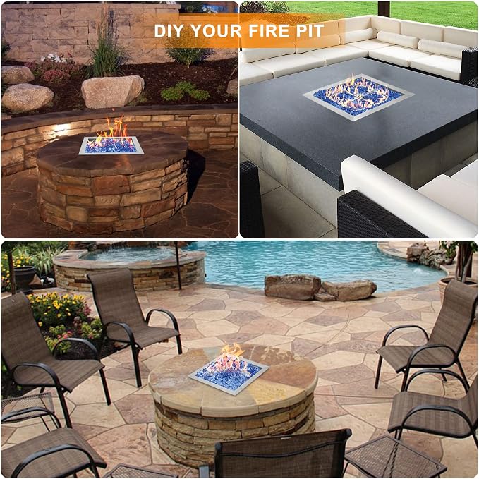 Onlyfire 12 Inch Square Fire Pit Burner Pan with Square Burner Ring – 304 Stainless Steel Drop-in Gas Fire Pit Insert for Natural Gas & Propane, 88,000 BTU, Square Flame Pattern for DIY Fire Table