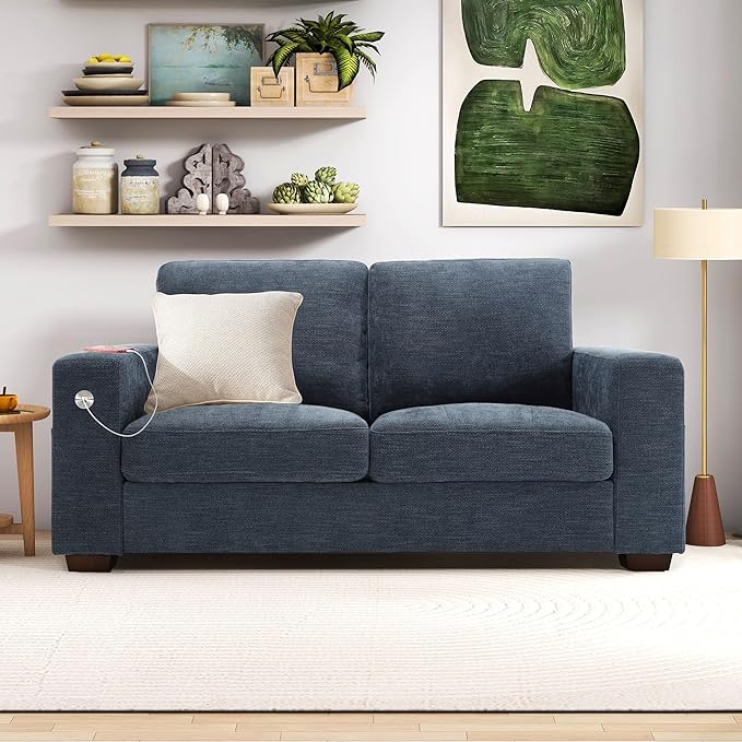 Hanherry 70" Loveseat Sofa for Living Room, Modern Comfy Couch with Medium Firm Seat Cushion, Removable Cover,Wide Armrest,USB/Type-C Port,Chenille Fabric Couches for Small Space,Apartment,Bedroom