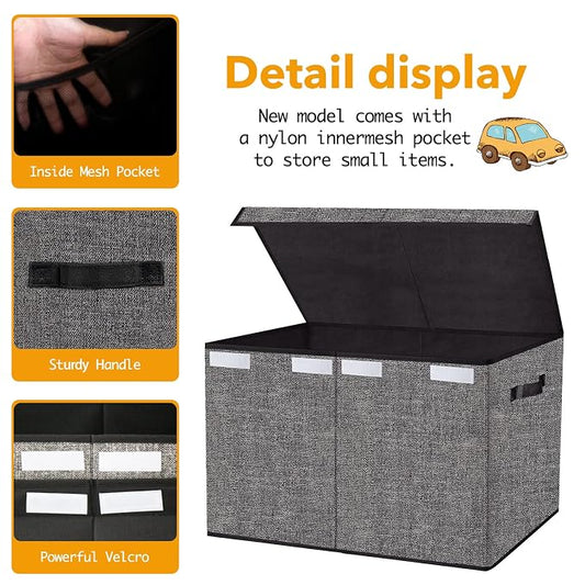Pantryily Large Toy Storage Box Organizer, Collapsible Kids Toys Boxes Chest Container Bins with Lids & Handles for Livingroom, Playroom, Closet24.5"x13"x16"(Black)