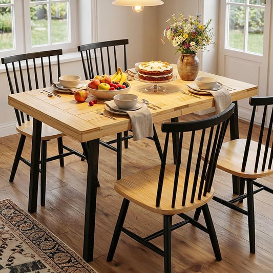VINGLI 48 Inch Solid Wood Dining Table for 4-6, Oak Rectangular Kitchen Table with Waterproof Tabletop for Indoor & Outdoor Use, Pine Wood Dinner Table for Patio, Dining Room, Kitchen, Apartment