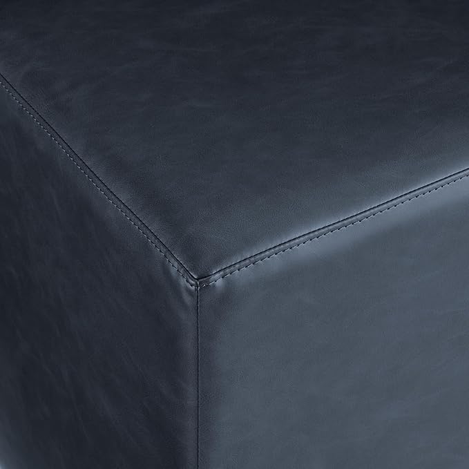 Studio Living® 18” Warren Ottoman Square Faux Leather Bench, Stationary Ottomans, Backless Chair, Footrest for Living Room, Footstool Office, Bedroom, Padded Seat, Navy Blue