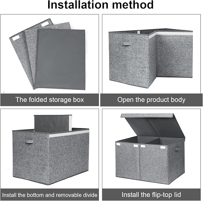 122L Large Toy Chest Box with Lid, Foldable Toy Storage Organizer Bin Boxes with Removable Divider for Kids, Boys, Girls, Nursery, Playroom, 26"x17" x17"(Linen Gray)
