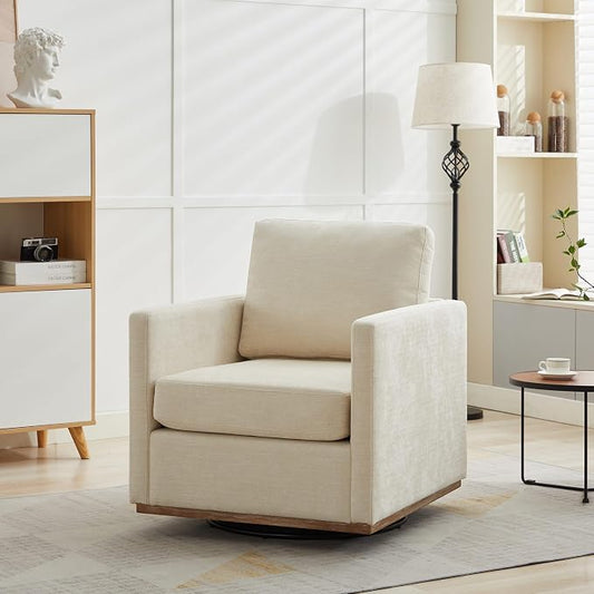 Aoiy & Wifon 30.7" W Swivel Accent Chair, Mid Century Modern Swivel Chair for Living Room, Comfy Small Accent Chair, Wavy Chenille, Beige
