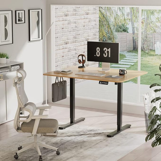 YESHOMY Height Adjustable Electric Standing Desk, 40 inch Computer Table, Home Office Workstation, Black Leg/Natural Top