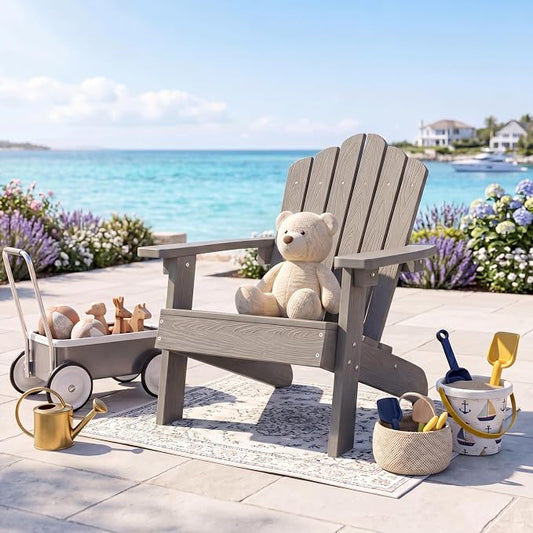 Giantex Kids Adirondack Chair, All-Weather HIPS Children's Outdoor Chair with Tilted High Backrest, Toddler Beach Chair for Garden Patio Backyard, Kids Lawn Chairs for Age 3-7 (1,Gray)
