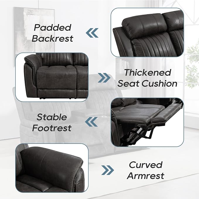 Power Zero Gravity Reclining Sofa with Adjustable Headrest, Electric Reclining Couch with Drop Down Table, Power Recliner Sofa 3-Seater for Living Room (Badlands Charcoal-Sofa)