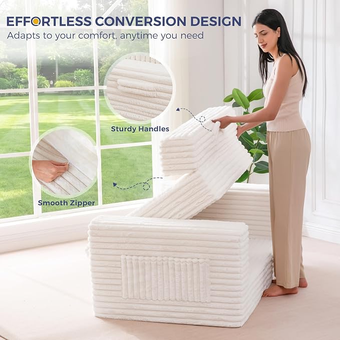 MAXYOYO Convertible Sofa Bed, 2 in 1 Folding Couch Bed for Small Space, Pull Out Loveseat Sofa Couch with Large Back Pillow, Plush Faux Fabric Lounge Couch for Living Room, Apartment, Beige
