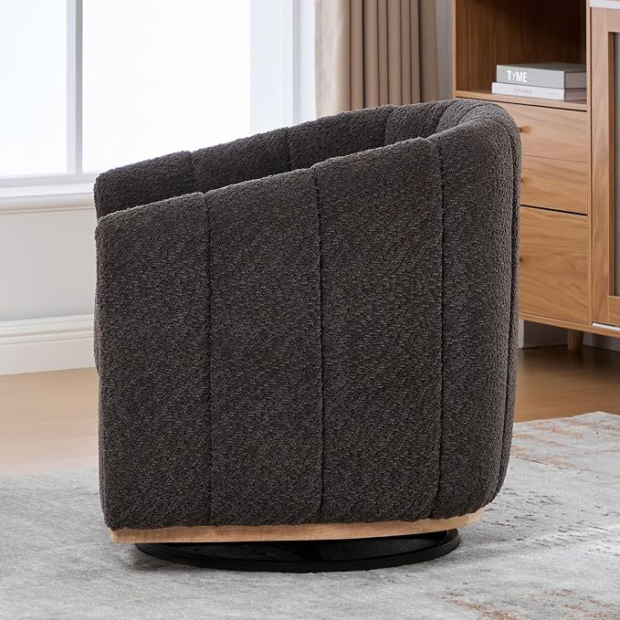 Swivel Barrel Chair Set of 2, 360 Degree Round Swivel Accent Chair for Living Room, Mid Century Modern Upholstered Accent Chair,Comfy Tufted Sofa Armchairs for Bedroom,Nursery,Boucle,Charcoal
