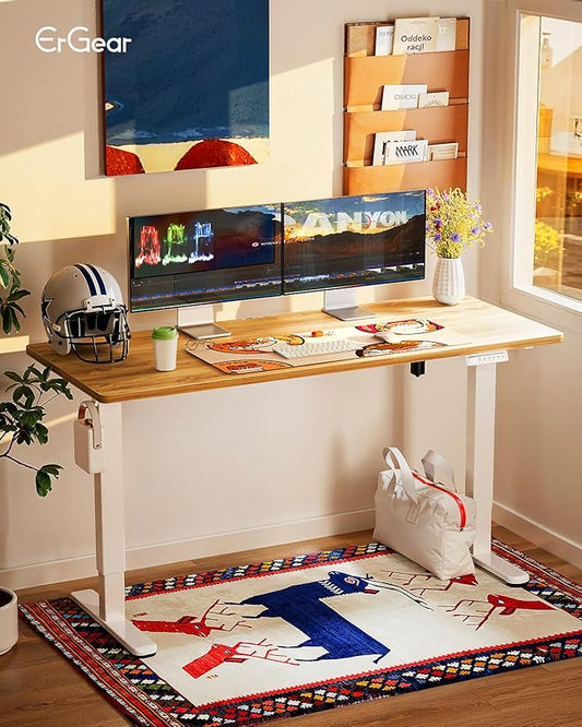ErGear Height Adjustable Electric Standing Desk, 55 x 28 Inches Sit Stand up Desk, Memory Computer Home Office Desk, Light Vintage Brown