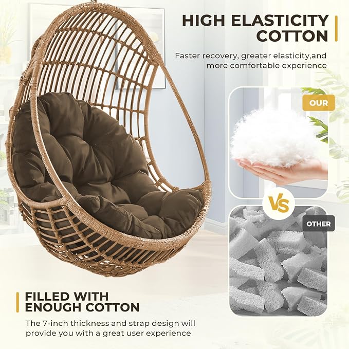DANGHOOGY Egg Chair Cushion, Waterproof Outdoor Egg Replacement Cushions, Patio Chair Cushions for Outdoor Funiture, Thickened Hanging Chair Cushion, 35x47x7 Inches (Brown)