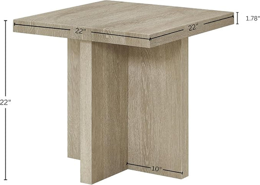 Roundhill Furniture Mchome Square End Table, Nightstand, Oak Finish