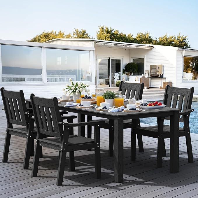 YEFU Patio Dining Chairs Set of 4: All Weather Outdoor Dining Chairs with Wide Curved Seat and Backrest - Outdoor Furniture Plastic for Outside Backyard/Garden/Porch/Deck 350lbs Capacity Black