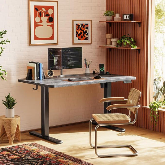 Huuger Electric Standing Desk with Power Outlets and USB-C Port, 47 X 24 Inch Height Adjustable Desk, Sit Stand Desk for Home Office, Computer & Gaming Desk with 4 Presets, Stable Steel Frame, Grey