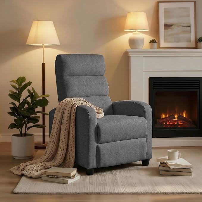 Furnimart 2-Piece Manual Recliner Chair for Small Spaces, Chenille Reclining Chair with Chunky Cushion, Comfortable Single Sofa for Adults, Ideal for Living Room, Bedroom, Home Theater, Gray