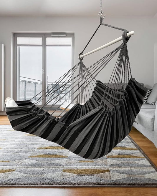 ADVOKAIR Hanging Hammock Chair Large Swing Chair with Foot Rest and Hardware,Max 500lbs,Steel Spread Bar with Anti Slips, 2 Cushions and Side Pocket,Indoor/Outdoor Use…