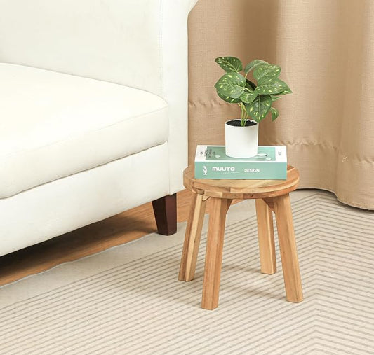 ARROWSTONE Wooden Round Stool 12 inches with Handle Hole – Solid Wood for Bathroom, Kitchen, Patio, Makeup stools & Indoor uses, Compact & Water-Resistant