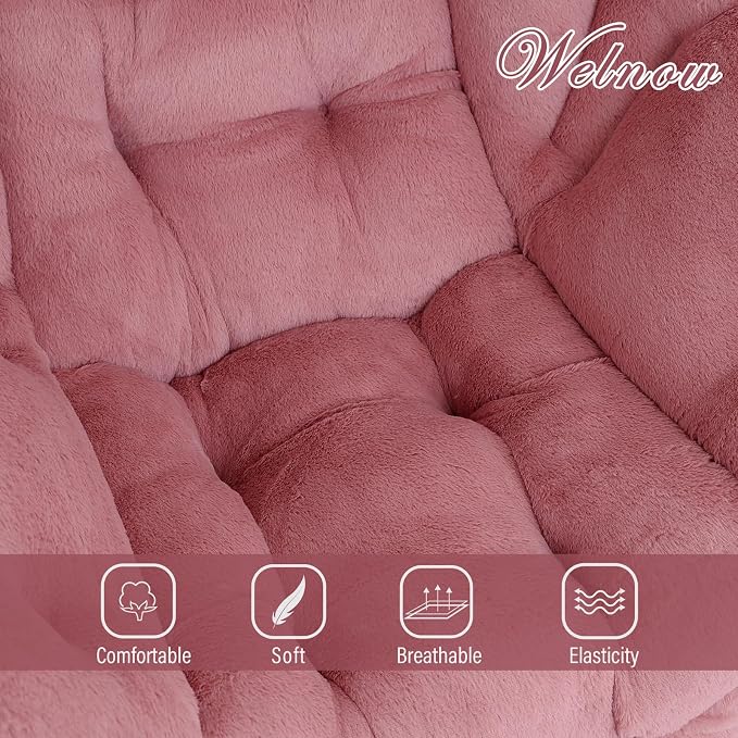 Welnow Lazy Chair with Ottoman, Modern Accent Chair with Armrests and a Side Pocket, Leisure Sofa Armchair Set, Reading Armchair with Footrest for Small Space, Plush Dark Pink