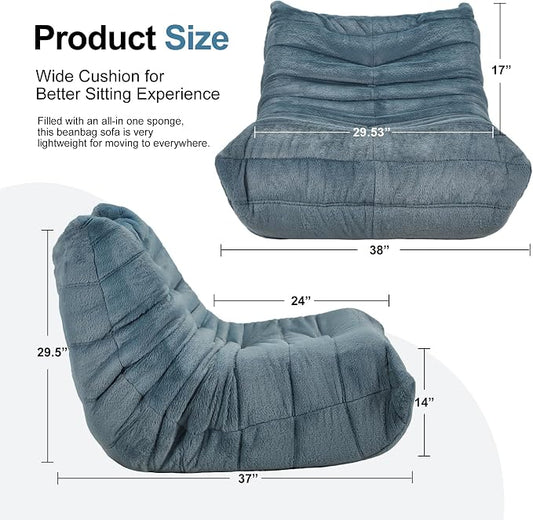 Hobestluk Adults Bean Bag Chair Faux Fur BeanBag Couch for Living Room | Bluegrey Plush,Ergonomic Design,Memory Foam,UltraSoft,Anti-slip Bottom,No Assembly Required,Decorative Style for Living Room