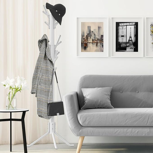 Simple Houseware Standing Coat and Hat Hanger Organizer Tree Shaped Rack for Entryway, Bedroom, and Hallway, 18 Hooks, White