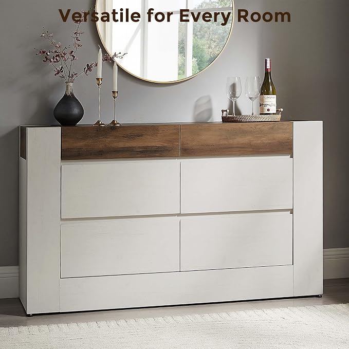OKD 6 Drawer Dresser for Bedroom, 54" Wide Chest of Drawers with Thick Wood Design, Handleless, Modern Bedroom Dresser, Storage Organizer for Living Room/Entryway/Hallway, Antique White