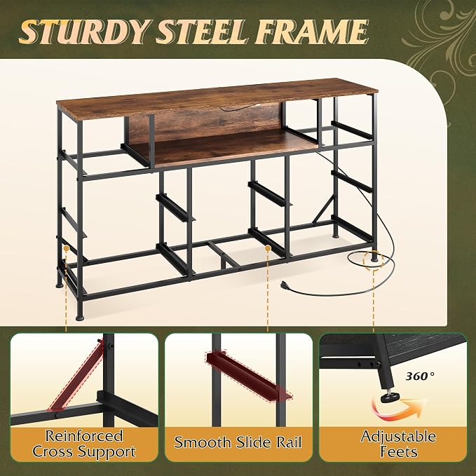 WLIVE Dresser TV Stand for 45, 50, 55 inch TV, Entertainment Center with LED Lights & Charging Station, Chest of Drawers with 8 Fabric Drawers and Open Shelves for Living Room, Hallway, Pattern