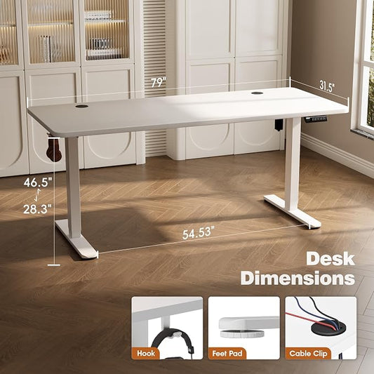 Monomi 79" Electric Standing Desk for Home Office - Large Adjustable Height Desk with 178 lbs Weight Capacity, 3 Memory Presets, Quiet Motor, Anti-Collision (White)