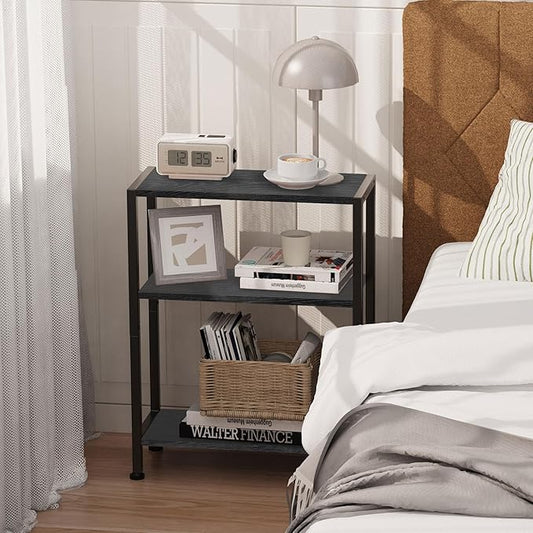 3-Tier Side Table Set of 2, Small End Table, Sofa Side Table for Narrow Spaces, Slim End Table, Nightstand Table, for Living Room Bedroom Office, Black