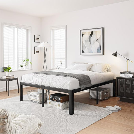 16 Inch High Platform California King Bed Frames No Box Spring Needed, Metal Cal King Bed Frame, Noise Free, Easy Assembly, Heavy Duty, Black