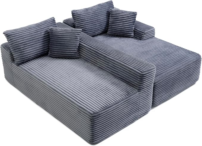 105-Inch L-Shaped Right Facing Corner Compressed Sofa Modular Sectional Boneless Cloud Sofa Floor Foam Couch with Chaise Lounge, Corduroy Corner Boneless Cloud Couch