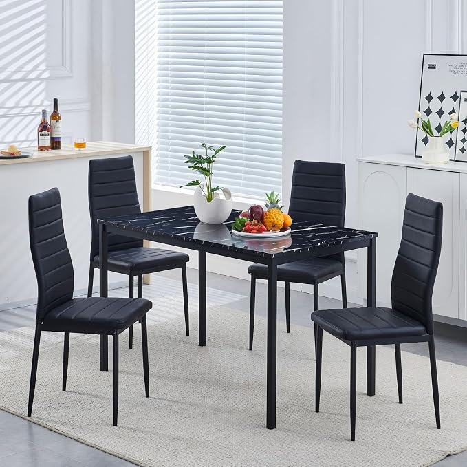 47" Faux Marble Dining Table Modern Kitchen & Dining Room Table for 4 Rectangular Dinner Table for Dining Room,Black