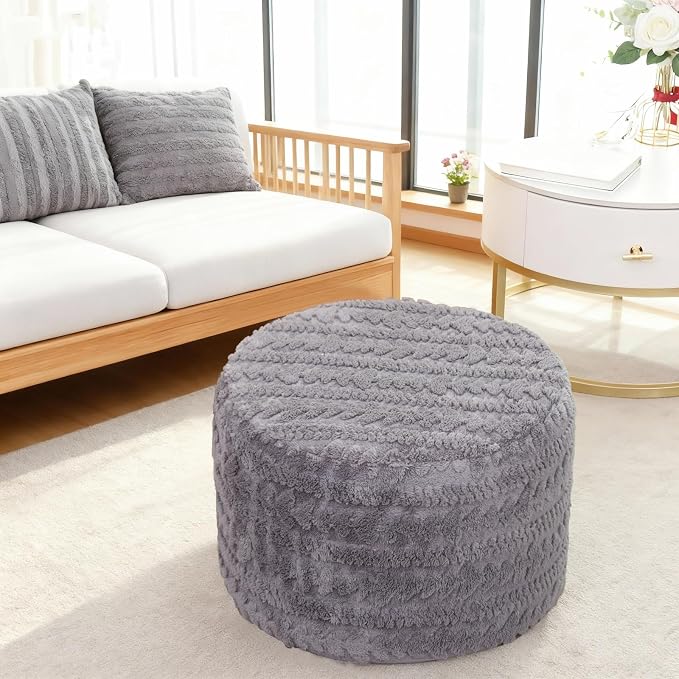 Asuprui Round Footstool Ottoman, 20x14 Inches Multi-Functional Modern Foot Stool,Floor Poufs, Sofa Footrest Extra Seating for Living Room, Entryway, Hallways and Bedrooms (Gray)