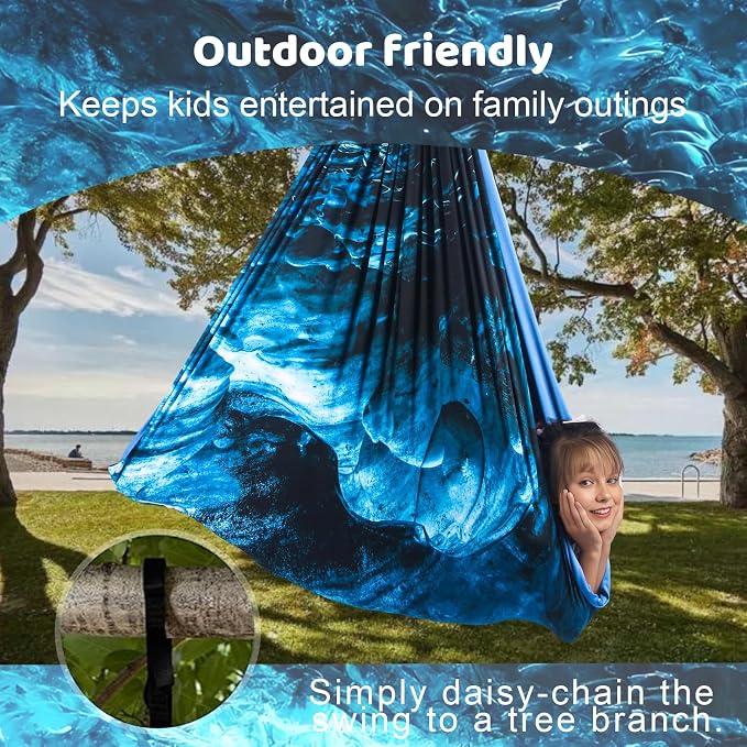 HiCamer Double Layer Sensory Swing for Kids & Adults Holds up to 300lbs Indoor and Outdoor Therapy Cuddle Swing with 360° Swivel Hanger Kit Adjustable with Aspergers Autism ADHD (Ice Teal)