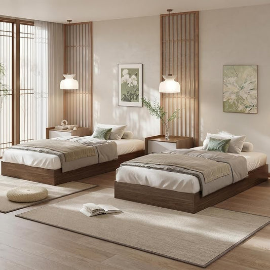 GarveeHome Twin Size Wood Platform Bed Frame, Wooden Bed Frame No Headboard, Wood Slat Support, No Box Spring Needed, Easy Assembly